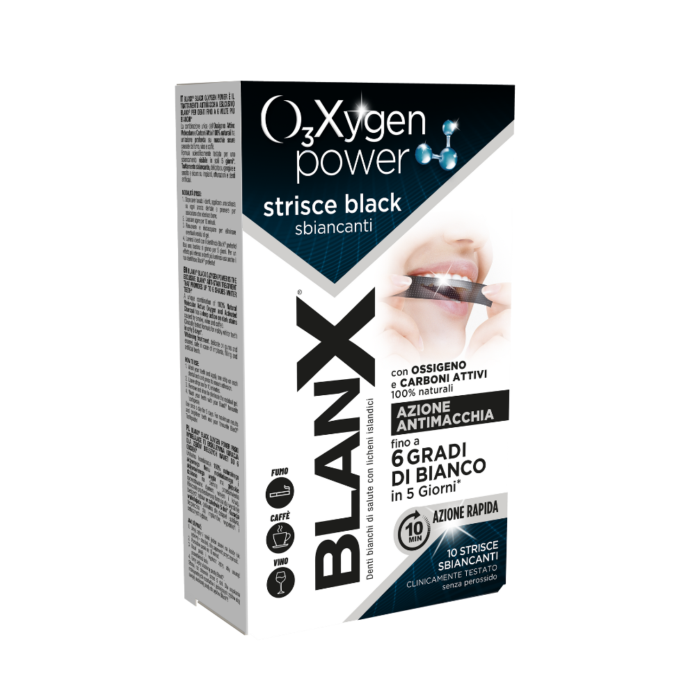 BlanX Strisce Sbiancanti Denti Black O₃Xygen Power 5 pezzi